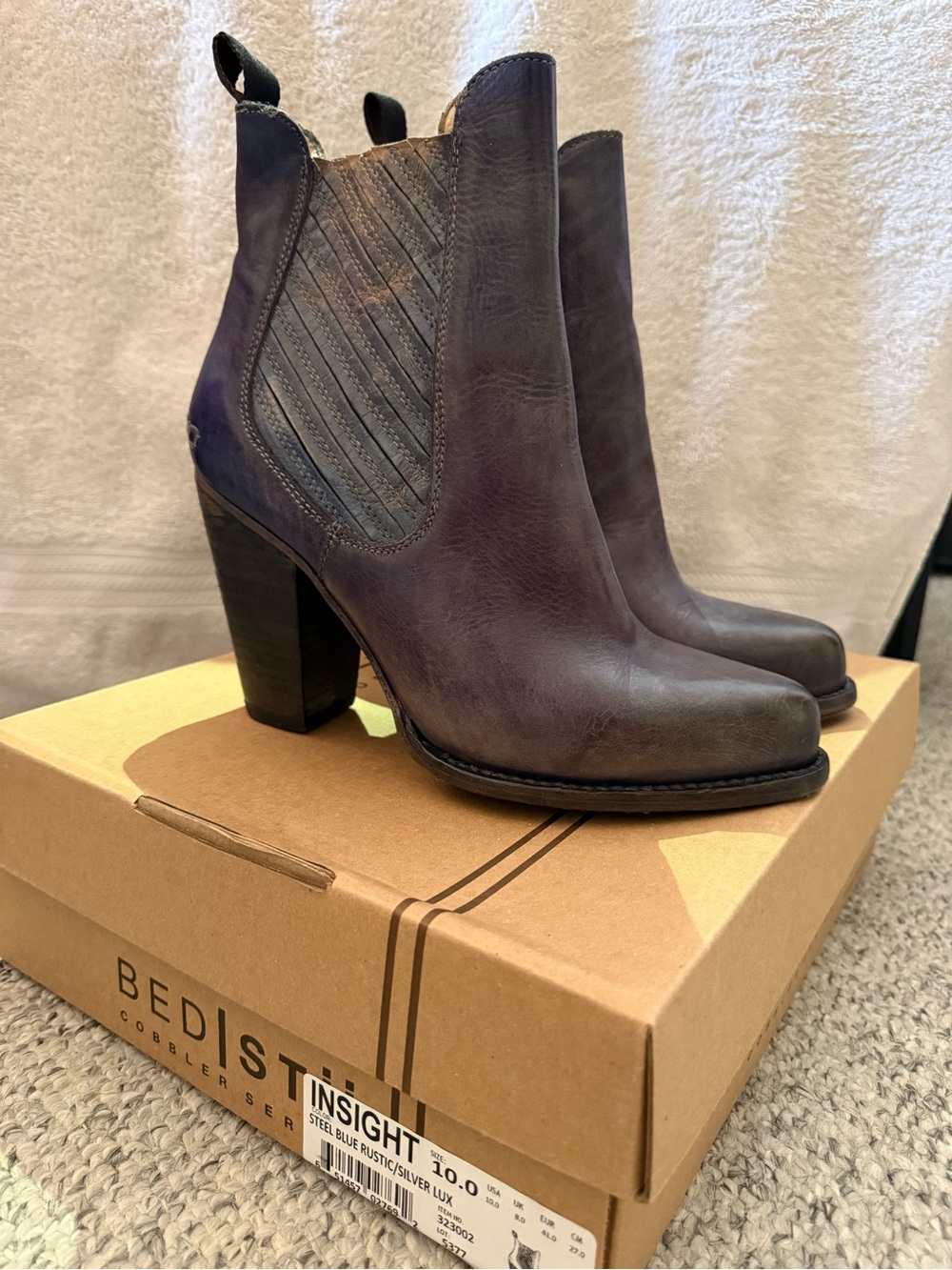 BED|STU Insight Steel Blue Leather Chelsea Booties